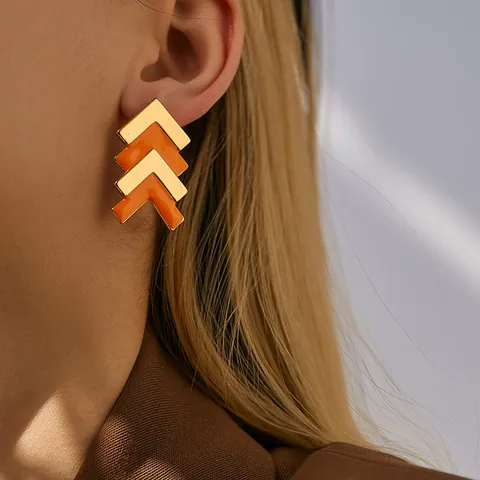 Mode 18K Vergoldet Messing Chevron Ohrstecker Für Damen Kreativ Emaille Orange V-Form Geometrische Ohrringe Schmuck