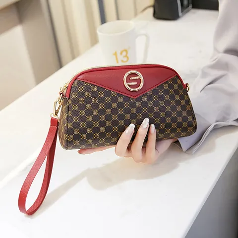 Borsa a Spalla Donna Vintage Splicing Motivo Geometrico Trifoglio Clutch in Pelle PU Con Cinturino da Polso Elegante