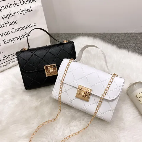 Damen Mode PU Leder Kleine Quadratische Tasche Mit Goldener Metallschnalle Kettenriemen Lässige Tägliche Umhängetasche