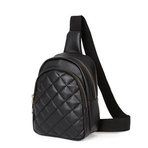Women Fashion Quilted Mini Chest Bag PU Leather Embroidery Double Layer Waist Pack Crossbody Phone Pouch Casual Travel Bag