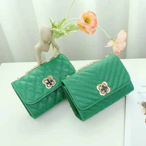 Bolso de Hombro de Cuero PU Acolchado para Mujer Rombo Patrón en V Cadena Bandolera Con Cierre de Flor Bolso Cuadrado
