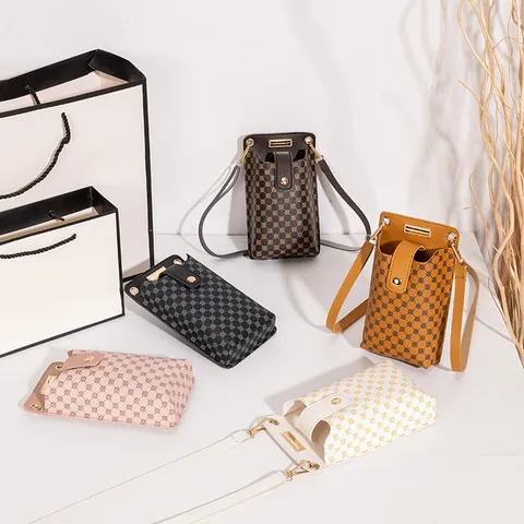 Women PU Leather Mobile Phone Crossbody Bag Stone Pattern Printed Monogram Vertical Small Shoulder Bag For Daily Street Fashion
