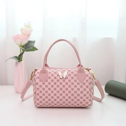Women Monogram Print Butterfly Boston Bag PU Leather Top Handle Handbag Small Crossbody Shoulder Pillow Bag Daily Fashion Gift
