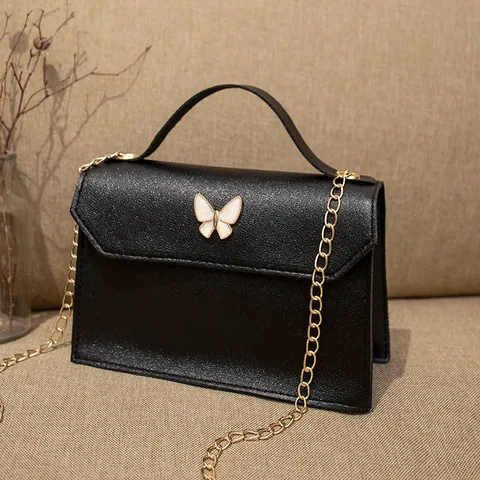 Women's Elegant PU Leather Crossbody Bag With Golden Butterfly Decoration And Chain Strap Mini Square Handbag For Daily Party Dating