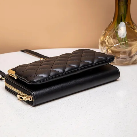 Bolso de Teléfono Móvil Acolchado para Mujer Bolso de Cuero PU Bandouliera Cartera Minimalista Bolso de Hombro Color Sólido Moda