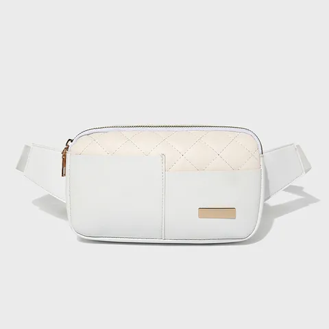 Damen Gesteppte PU Leder Gürteltasche Klein Rauten Fanny Pack Casual Doppellagige Brusttasche Mit Verstellbarem Riemen Gold Reißverschluss