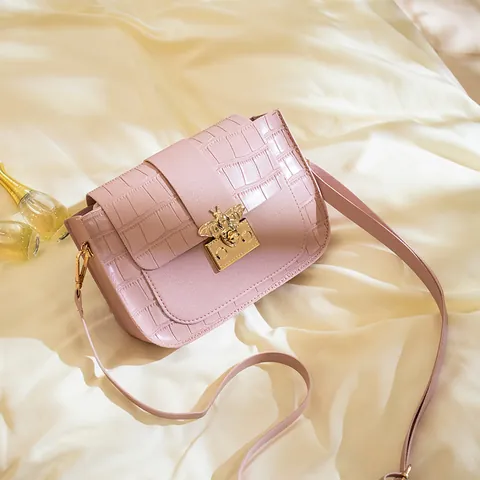 Borsa a Tracolla da Donna in Pelle PU con Motivo a Coccodrillo Piccola Borsa a Spalla Quadrata Con Fibbia ad Ape in Metallo Moda
