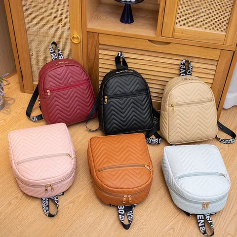 Mochila Mini De Cuero PU Para Mujer Acolchada De Chevron Fashion Daypack Con Correa Estampada De Letras Bolso De Hombro