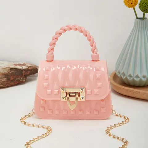 Damen Mini Jelly Tasche Quadratisch Nieten Umhängetasche Mit Geflochtenem Griff Goldener Kette PVC Handtasche Für Täglich Party