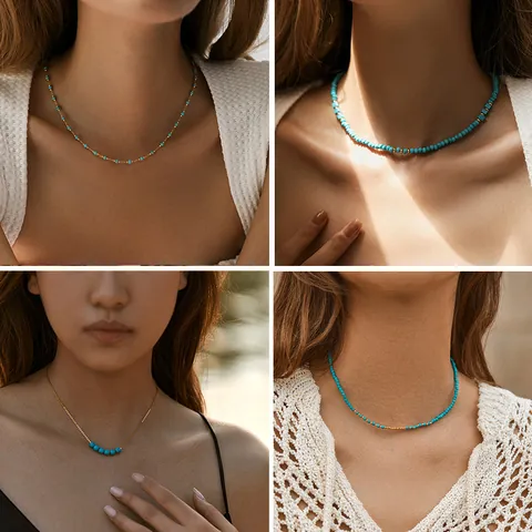 Collier Bohème en Cuivre avec Turquoise pour Femmes Plaqué Or Pendentifs en Pierre Irrégulière Bijoux Vintage de Vacances d'Été