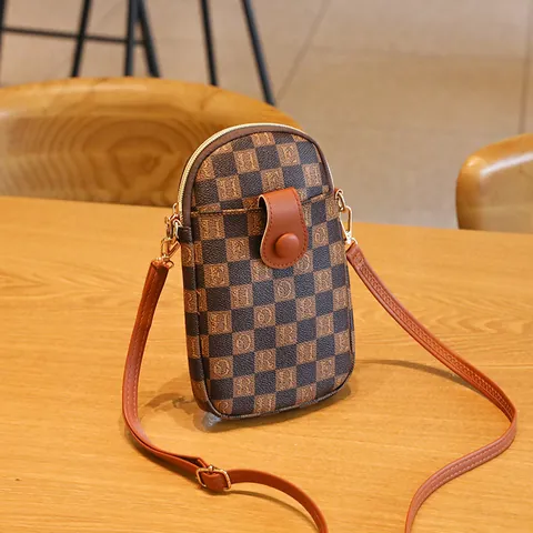 Bolso Bandolera Vintage de Cuero PU con Diseño de Tablero de Ajedrez para Mujer Letras Impresas Pequeño Bolso Cuadrado Casual