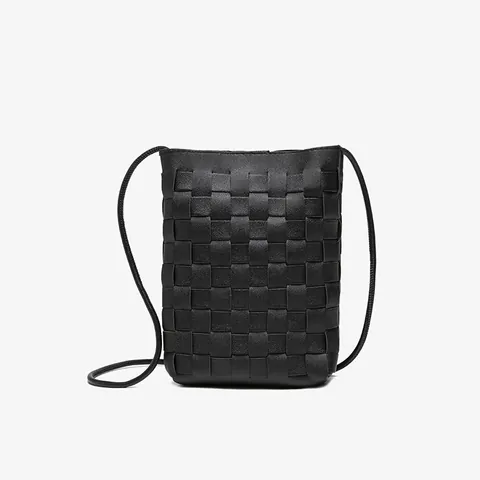 Damen Gewebte PU Leder Handytasche Minimalistische Vertikale Quadratische Umhängetasche Mit Dünnem Schulterriemen Täglich Kleine Tasche