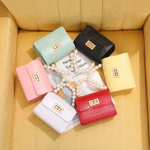 Mini Borsa in PVC con Motivo Coccodrillo e Manico di Künstliche Perle Catena Oro per Ragazze Donna Borsa Jelly Quadrata Accessorio Moda