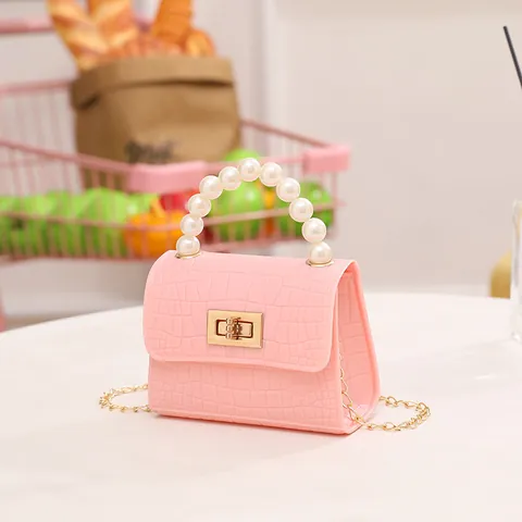 Mini Borsa in PVC con Motivo Coccodrillo e Manico di Künstliche Perle Catena Oro per Ragazze Donna Borsa Jelly Quadrata Accessorio Moda