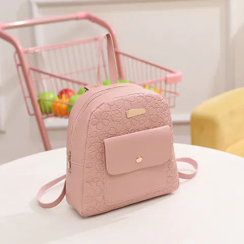 Mini Mochila de Moda de Cuero PU con Relieve de Flores y Corazón para Mujer Estilo Dulce Bolso Escolar con Bolsillo Frontal Dorado