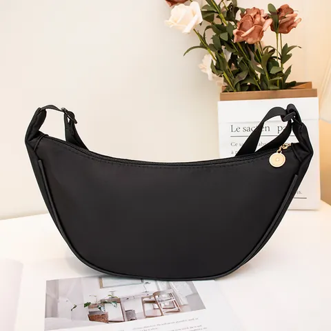 Women's Simple Washed Nylon Half Moon Crossbody Bag Lightweight Crescent Sling Bag For Daily Casual Shoulder Chest Bag