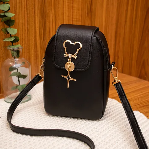 Mini Sac de Téléphone Portable en Cuir PU pour Femmes Avec Pendentif en Métal Mignon Charme d'Étoile en Strass Petit Sac