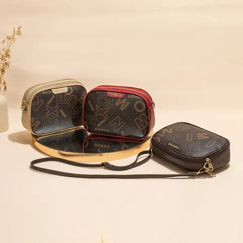 Women's Retro Synthetic Leather Crossbody Camera Bag Vintage Letter Monogram Printed Multi Layer Zipper Small Square Shoulder Bag