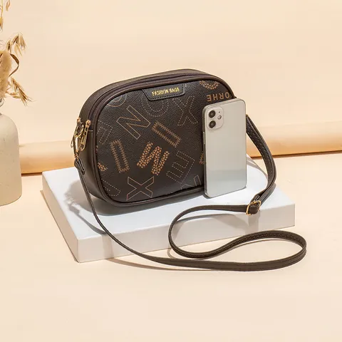 Women's Retro Synthetic Leather Crossbody Camera Bag Vintage Letter Monogram Printed Multi Layer Zipper Small Square Shoulder Bag