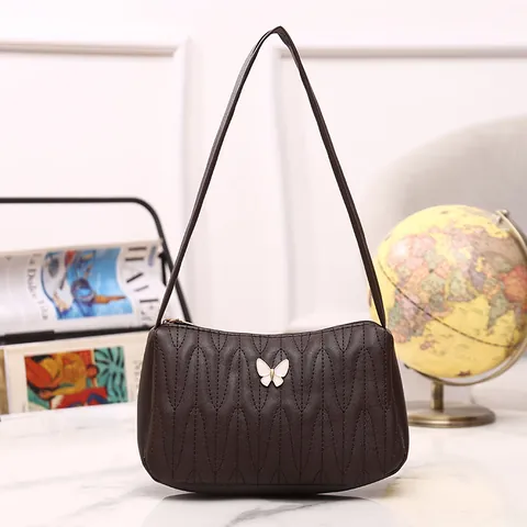 Borsa Sottobraccio Donna in Pelle PU Motivo Ondulato Trapuntato Farfalla Decorativa Borsa a Tracolla Semplice Casual Moda Piccola Baguette