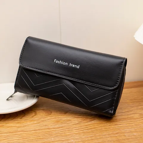 Portafoglio Lungo da Donna in Pelle PU Vintage Trapuntato con Doppia Cerniera Pochette con Cinturino da Polso Grande Capacità
