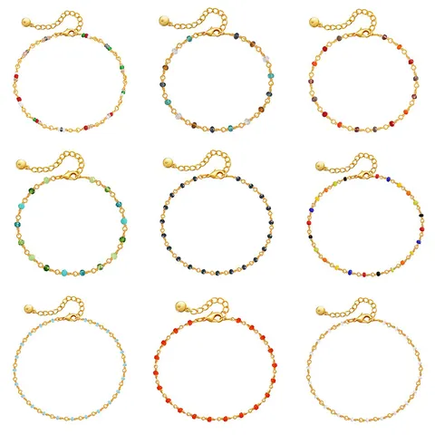Bohemian 18K Gold Plated Brass Bracelet For Women Handmade Colorful Beads Zirconia Geometric Charm Link Bracelet Fashion Daily Jewelry