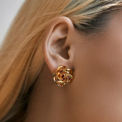 French Retro Irregular Flower Stud Earrings Copper With 18K Gold Earring Post Plated Niche Design Fashion For Women