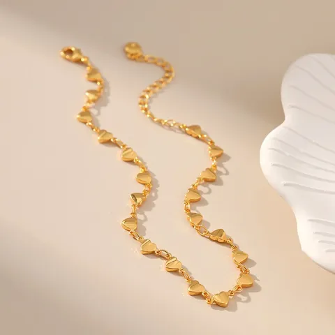Women's Minimalist Heart Link Chain Anklet 18K Gold Plated INS Style Adjustable Beach Vacation Jewelry Ankle Bracelet