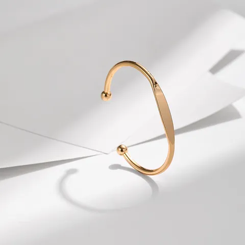 Minimalist Alloy Open Bangle Bracelet Gold Plated Mirror Polished Ball End Flat Plate Jewelry For Women Daily Accessary