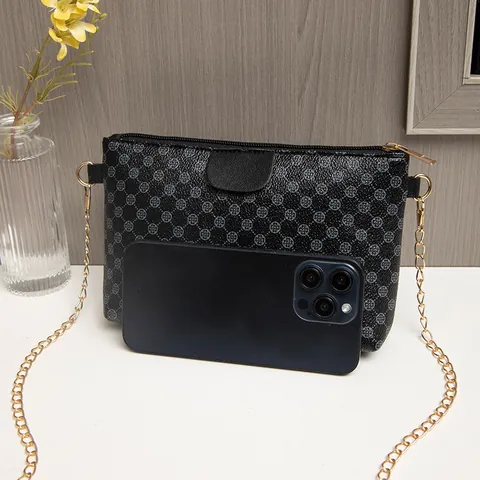 Sac Bandoulière Femme En Cuir PU Décontracté Chaîne Dorée Imprimé Monogramme Motif Trèfle Petit Sac Carré Épaule