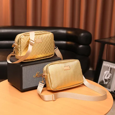 Bolso Bandolera de Cuero PU para Mujer Bolso Pequeño Cuadrado Tipo Cámara con Correa Ajustable Oro Plata Estrellas Plaid Ondas