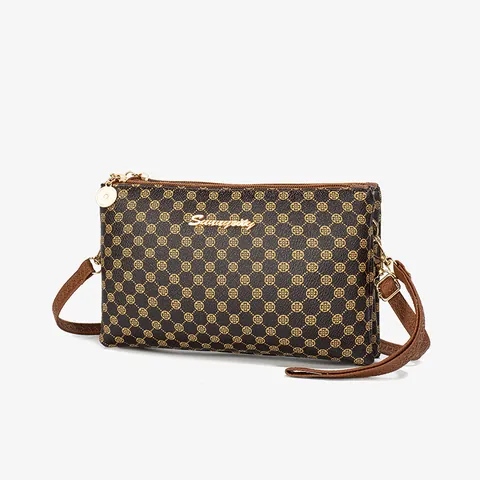 2024 Fashion Women Monogram Print PU Leather Crossbody Bag Double Zipper Small Square Shoulder Bag Mobile Phone Purse Daily Use