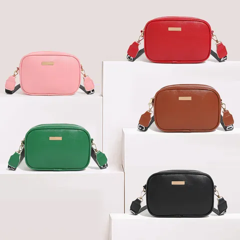 Women Litchi Pattern Crossbody Bag Minimalist Small Square Camera Bag With Letter Print Wide Strap Casual Shoulder Bag