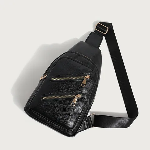 Bolso de Pecho Crossbody de Cuero PU Vintage para Mujer Moda Textura Litchi Bolso de Hombro con Cremallera Multicapa Bolso de Viaje Casual
