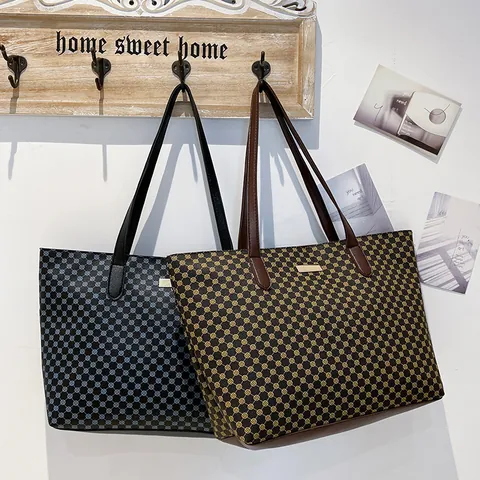 Women Large Capacity Tote Bag PVC Geometric Print Shoulder Bag With Metal Plate Fashion Handbag Shopping Mommy Bag