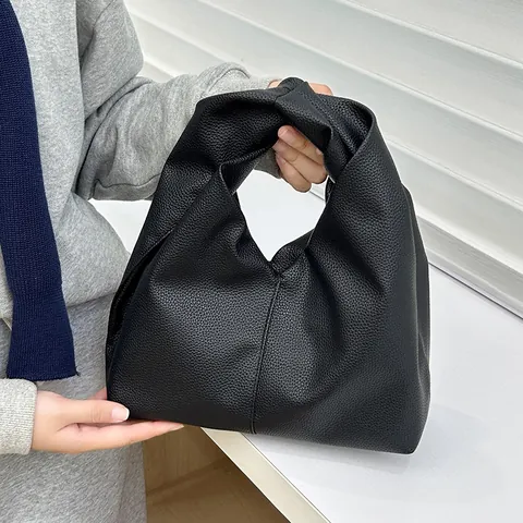 Bolso de Mano Minimalista Cuero PU Patrón Lichi Con Asa de Nudo Torsido Bolso Hobo Blando Color Sólido Mujer