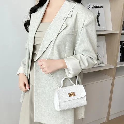 Mode PU Leder Rautenmuster Mini Umhängetasche Elegant Schloss Kariert Schulter Quadratische Handtasche Mit Kette Handriemen Lässig Geschenk Für Frauen