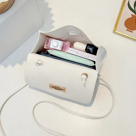 Damen Minimalistisch PU Leder Rautenmuster Umhängetasche Vintage Geprägt Gold Drehverschluss Quadratisch Handy Schultertasche