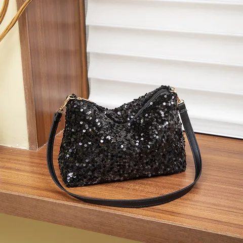 Women Fashion Sequined Underarm Bag PVC Sparkly Sequin Shoulder Bag Shimmering Handbag For Party Evening Daily Ladies Bag