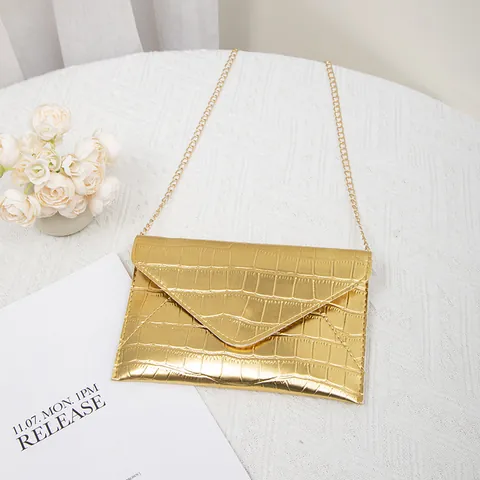 Trendy Stone Pattern Envelope Crossbody Bag For Women PU Leather Small Square Bag With Gold Chain Shoulder Strap Clutch