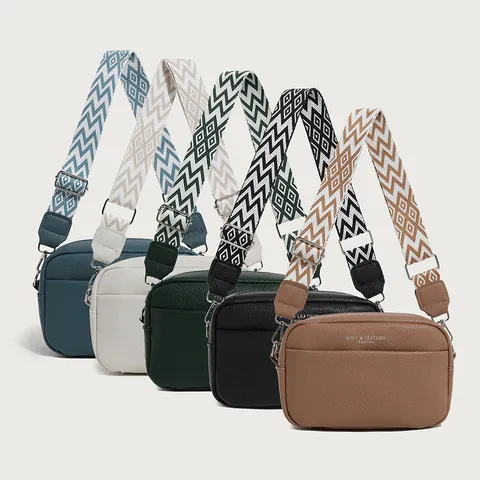 Bolso Bandolera Pequeño Cuadrado de Cuero PU con Patrón de Litchi para Mujer con Correa Ancha Geométrica Bolso de Cámara Casual Bolso de Hombro Diario