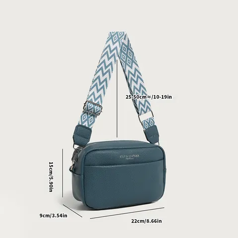 Bolso Bandolera Pequeño Cuadrado de Cuero PU con Patrón de Litchi para Mujer con Correa Ancha Geométrica Bolso de Cámara Casual Bolso de Hombro Diario