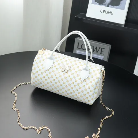 Women PU Leather Boston Pillow Handbag Butterfly Charm Monogram Crossbody Bag Vintage Chain Shoulder Bag Daily Office Purse