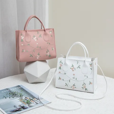 Mini Borsa a Mano Ricamata a Fiori Per Donna Pelle PU Stile Nazionale Manico Superiore Tracolla Borsa Vintage Piccola