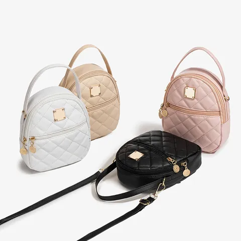 Women's Quilted Mini Backpack PU Leather Rhombus Pattern Fashion Small Shoulder Bag Gold Hardware Sweet Casual Daypack