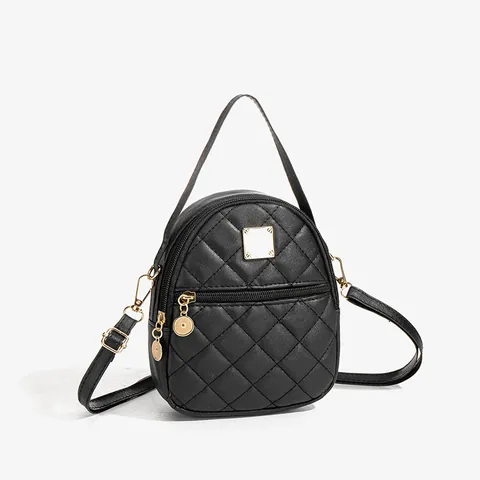 Women's Quilted Mini Backpack PU Leather Rhombus Pattern Fashion Small Shoulder Bag Gold Hardware Sweet Casual Daypack
