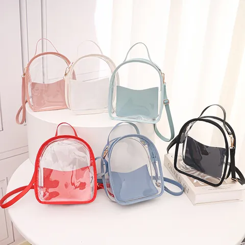 Transparent Mini Backpack Crossbody Bag Clear PVC And PU Leather Trim Jelly Fashion Travel Shoulder Bag For Women