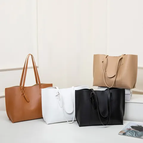 Large Capacity Soft PU Leather Tote Bag Women Casual Versatile Solid Color Shoulder Bag Simple Elegant Commuter Handbag