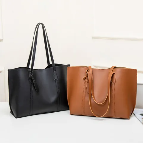 Large Capacity Soft PU Leather Tote Bag Women Casual Versatile Solid Color Shoulder Bag Simple Elegant Commuter Handbag