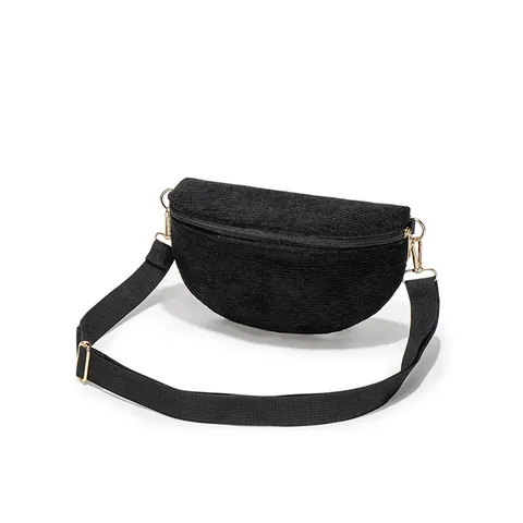 Women's Corduroy Half Moon Chest Bag Solid Color Large Capacity Waist Bag With Adjustable Strap Fashion Crossbody Pack